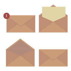 Poster - Different types of envelope: open, closed, with a letter inside. Vector illustration.