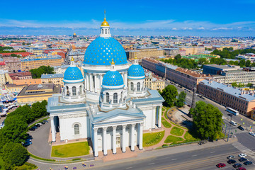 Saint Petersburg. Russia. Trinity Izmailovsky Cathedral. Sights of St. Petersburg. Trinity Izmailovsky Cathedral against the blue sky. Temples of Russia. Landscape city of Petersburg. Russia town.