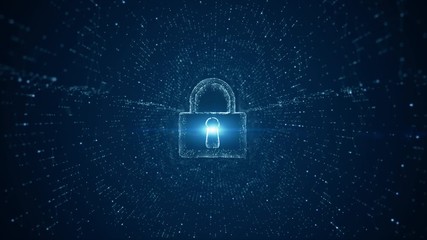 Lock Icon of cyber security. Digital data network protection. High-speed connection data analysis. Technology data binary code network conveying. Future technology digital background concept.