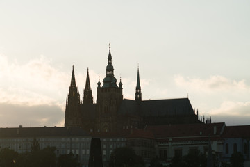 Wall Mural - Prague night silhouette. Prague panorama during sunset