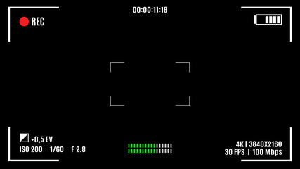 Camera recording screen, viewfinder on black background