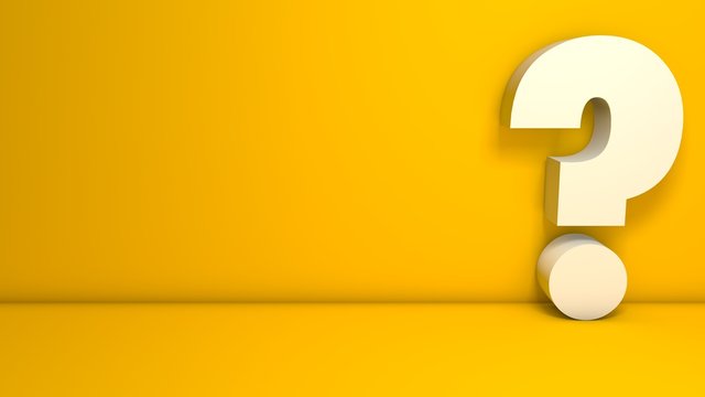 Isolated 3D rendering question mark on yellow background with space for text