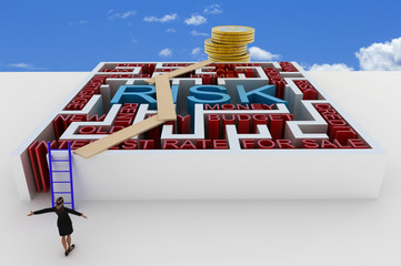 Poster - Risk maze concept, challenge and human choices theme. Original 3d rendering