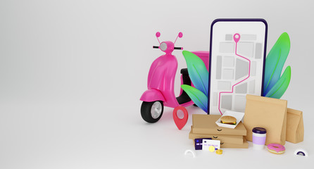 Wall Mural - food delivery service. illustration for web banners, hero images, printed materials. 3d render