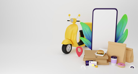 Wall Mural - food delivery service. illustration for web banners, hero images, printed materials. 3d render
