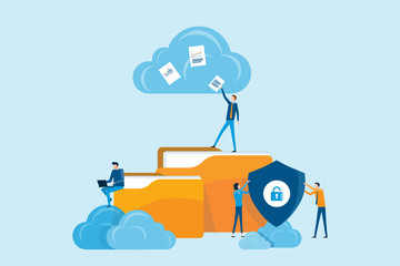 Poster - Flat business technology cloud computing service concept and with developer team working concept