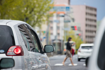 Wall Mural - 道路で信号待ちの車の列