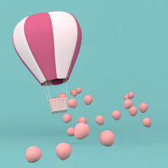 Poster - Minimal concept of floating balloons and weave basket on pastel background. 3D rendering.