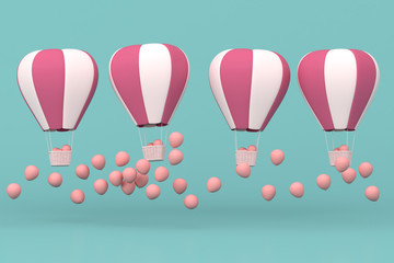 Poster - Minimal concept of floating balloons and weave basket on pastel background. 3D rendering.
