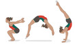 gymnastics tumbling, female tumbler in three poses of a back flip isolated on a white background