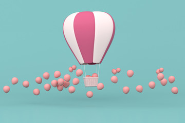 Poster - Minimal concept of floating balloons and weave basket on pastel background. 3D rendering.