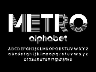 modern line style alphabet design with uppercase, lowercase, numbers and symbols