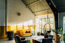 Loft Style Living Room Interior With Design Furniture. Scandinavian Living. 
