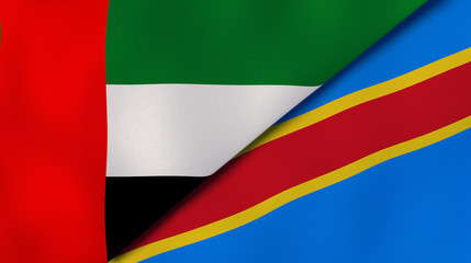 The flags of United Arab Emirates and DR Congo. News, reportage, business background. 3d illustration