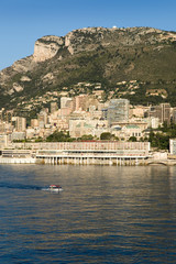 Wall Mural - Seaside view of Monte-Carlo and skyline, the Principality of Monaco, Western Europe on the Mediterranean Sea