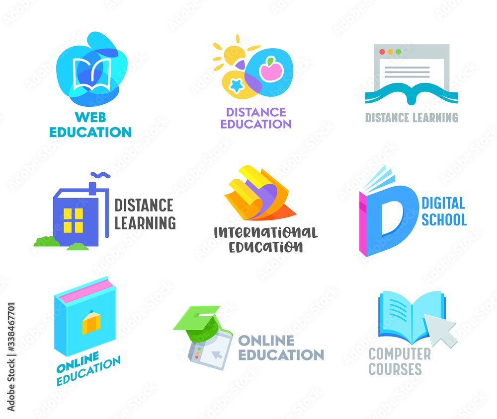 Set of Distance Learning Banners or Icons. Online Education Courses ...