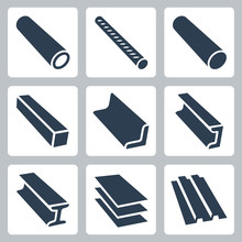 Rolled Metal Products Vector Icon Set