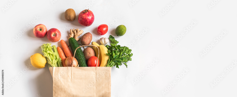 Delivery or grocery shopping healthy food - obrazy, fototapety, plakaty 