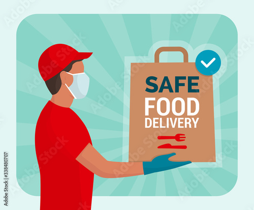 Cuadros en Lienzo Safe food delivery at home during coronavirus covid-19 epidemic