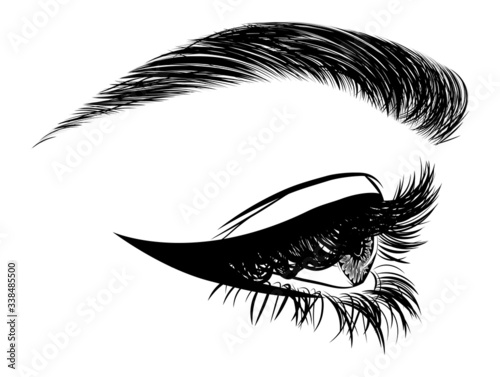 Fotomural Illustration with side view of woman's eye, eyelashes and eyebrow