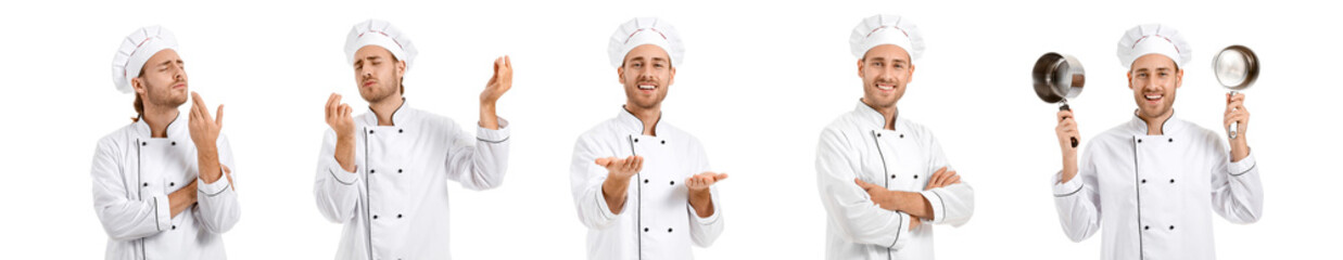 Sticker - Set with handsome male chef on white background