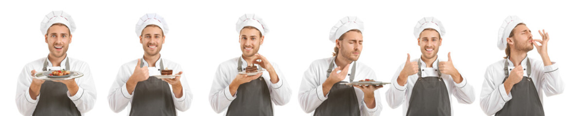 Sticker - Set with handsome male chef on white background