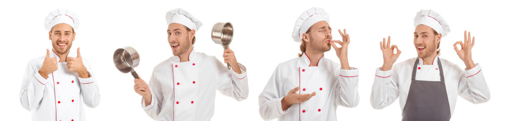 Sticker - Set with handsome male chef on white background