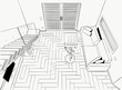 © ClaudioArnese - drawing of interior home Black and white