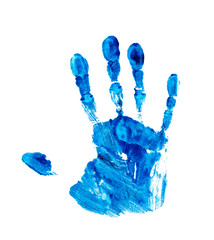Blue hand print isolated on white background