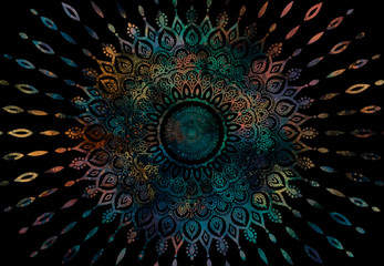 Wall Mural - abstract mandala graphic design and watercolor digital art painting for ancient geometric concept ba