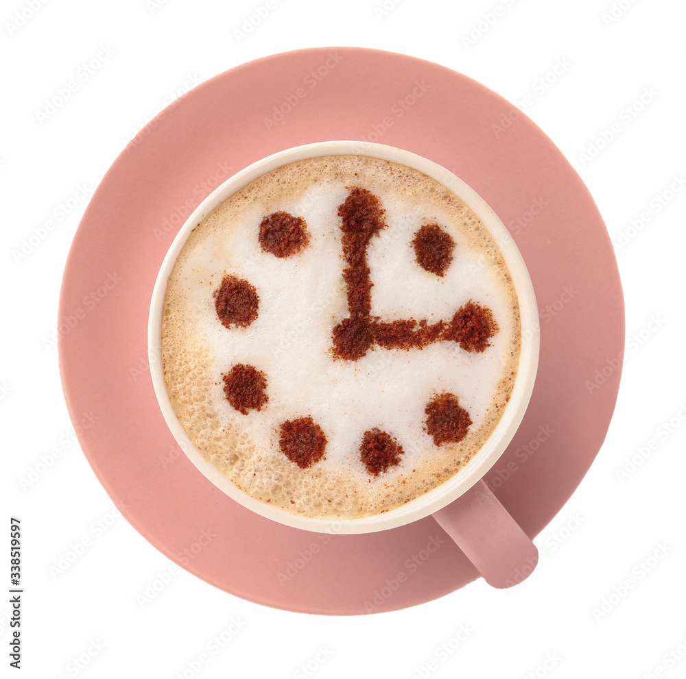 Cup of tasty cappuccino on white background