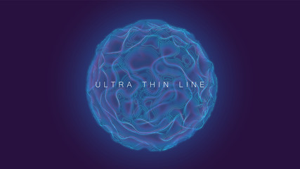 Aufkleber - Ultra thin line fluid geometry. Dynamic vector distorted spheres. Digital fractal 3d swirl. Futuristic sound or data waveform. Chaotic particle wave motion trails.
