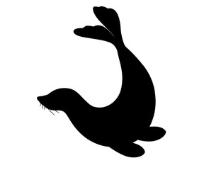 Wall Mural - black silhouette cute seal cartoon animal design flat vector illustration isolated on white backgrou
