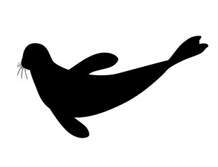 Wall Mural - black silhouette cute seal cartoon animal design flat vector illustration isolated on white backgrou