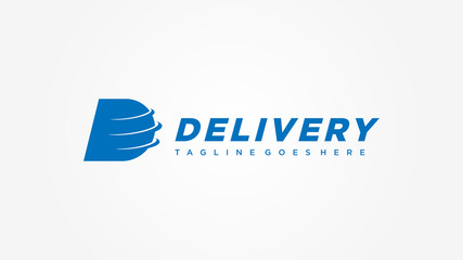 Poster - Blue Letter D with Abstract Flight Waves around. Delivery Logo. Flat Vector Business Logo Design Template Element.