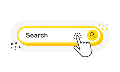 Aufkleber - Search yellow 3D button with hand pointer clicking. White background. Vector