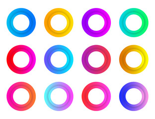 Poster - Collection circles bullet point button triangle flags isolated on white background. Colorful gradient markers. Vector