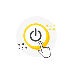 Poster - Power yellow 3D circles button with hand pointer clicking. White background. Vector
