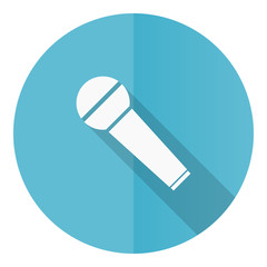 Aufkleber - Microphone and music blue round flat design vector icon isolated on white background, karaoke illustration in eps 10