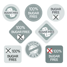 A Set Of Stickers For Sugar-free Culinary Products. Sugar Free Icons. Crossed Out White Refined Cubes. Vector Logo For Web Design, Banners And Posters.