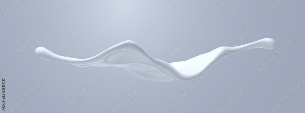 Creamy white liquid splash. Vector realistic 3d illustration. Flowing milk. Melted and dripping protein substance. Isolated splashing cream. Decoration element for cosmetics or food industry design - obrazy, fototapety, plakaty 