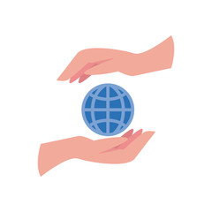 Wall Mural - charity donations concept, hands with global sphere icon, flat style
