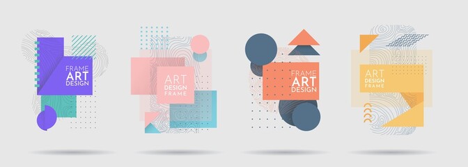 Wall Mural - Vector illustration. Modern Art graphic. Minimalist geometric frame stylish. Halftone color. Flat shape. 80s, 90s retro elements for design invitations, gift card, flyers, banners, posters, brochures