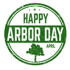 Wall Mural - Happy arbor day sign or stamp