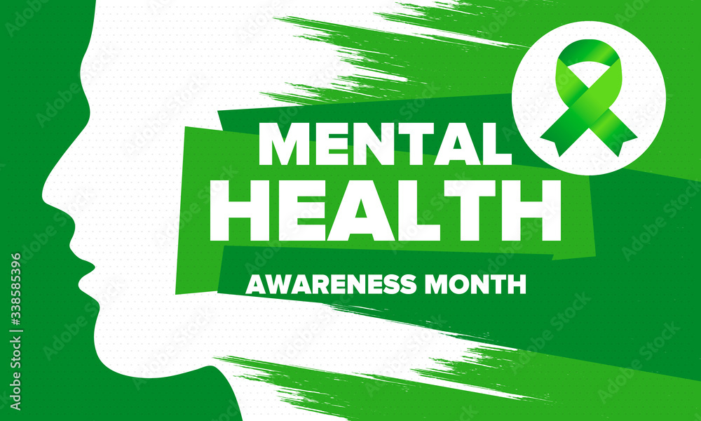 Mental Health Awareness Month in May. Annual campaign in United States. Raising awareness of mental health. Control and protection. Prevention campaign. Medical health care design. Vector illustration - obrazy, fototapety, plakaty 