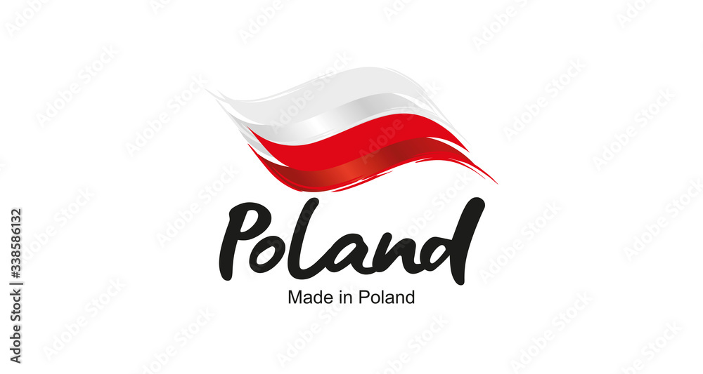Made in Poland handwritten flag ribbon typography lettering logo label banner - obrazy, fototapety, plakaty 