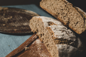 loaf of bread broken in half