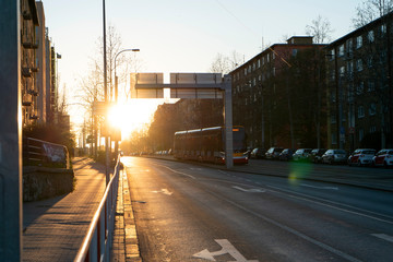 tram at sunset in prague