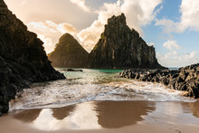 Beautiful Sunset At Cacimba Do Padre Beach With The View Of Dois Irmaos Hill And Turquoise Clear Water, At Fernando De Noronha, Unesco World Heritage Site, Pernambuco, Brazil