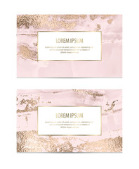 Marble business cards with gold texture.